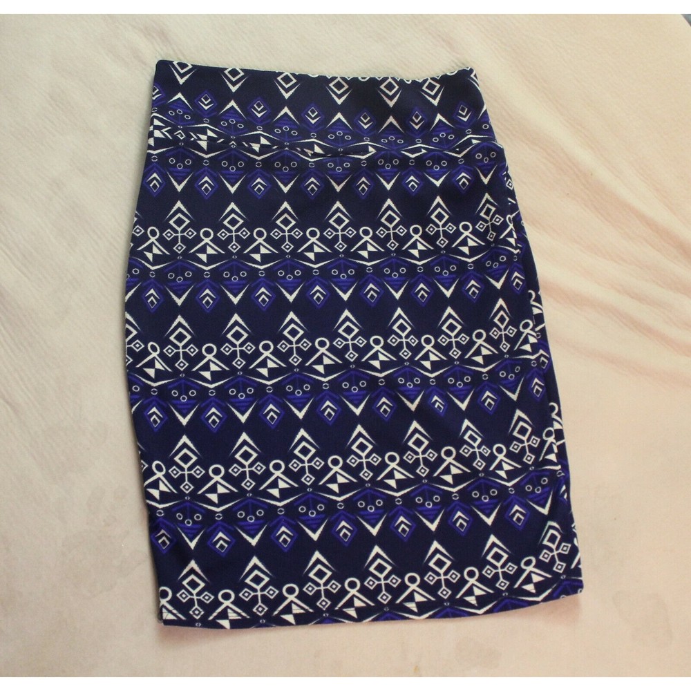 LulaRoe Cassie Pencil Cut Skirt Knee Length Dark Blue Geometric Size M Medium